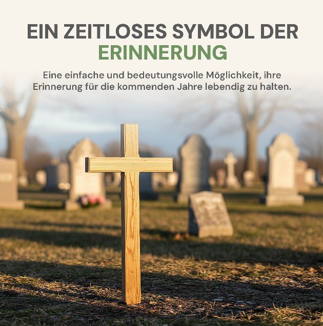 Großes Holz-Grabkreuz auf einem Friedhof im Abendlicht