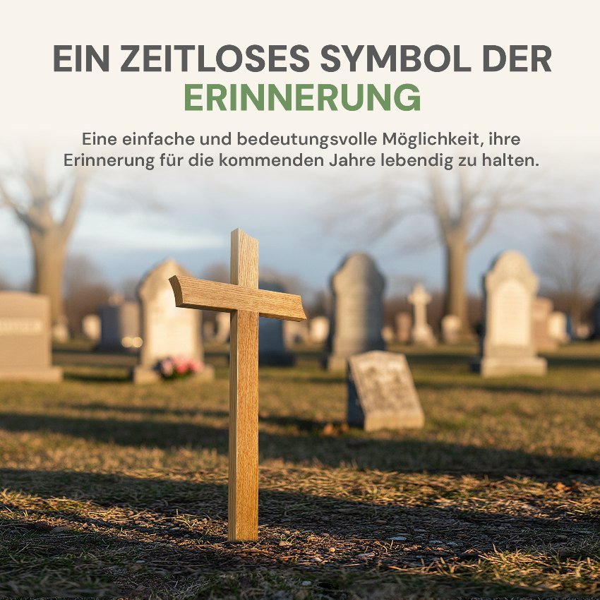 Grabkreuz Premium mit geschwungener Form auf einem Friedhof im Abendlicht