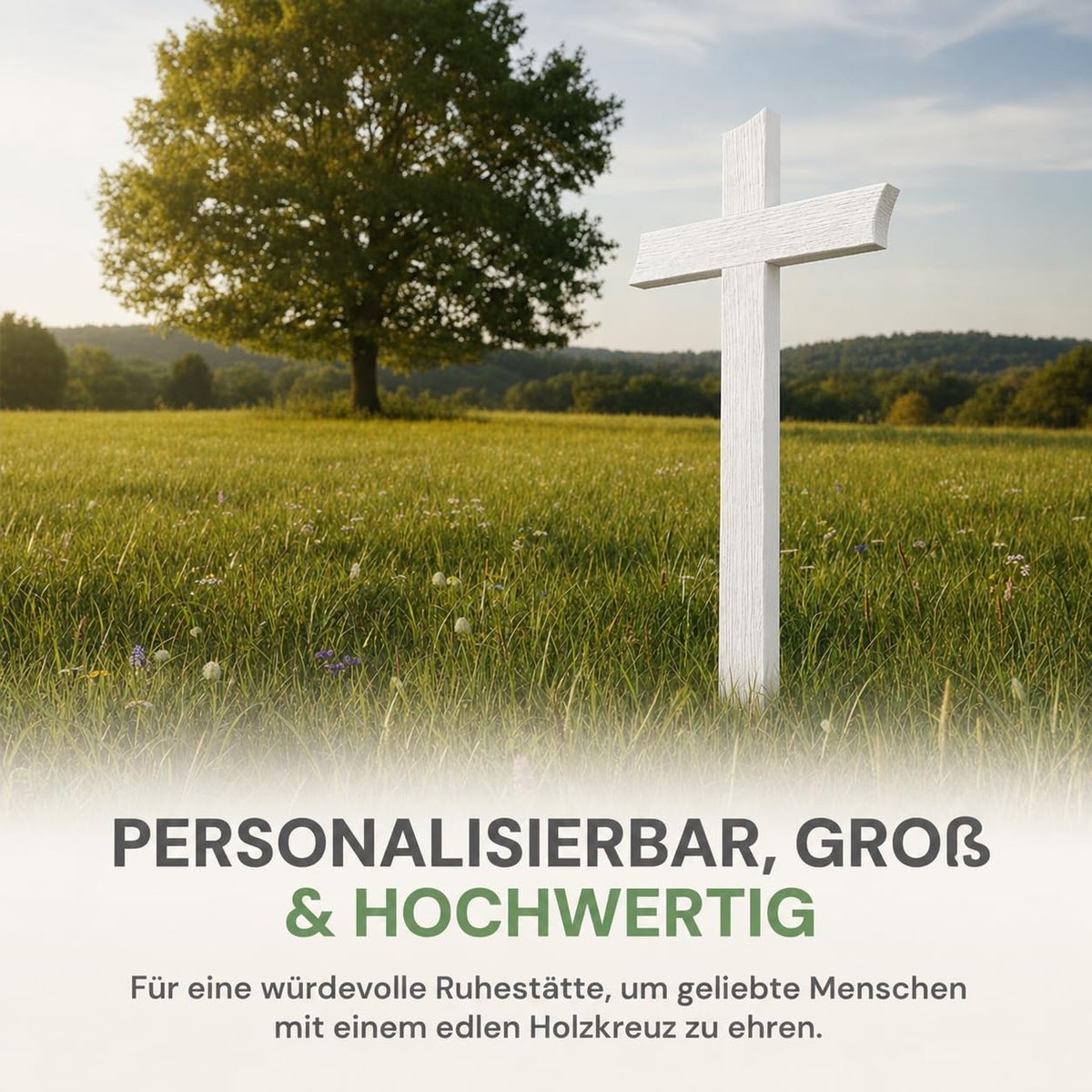Grabkreuz Premium in Weiß am Grab