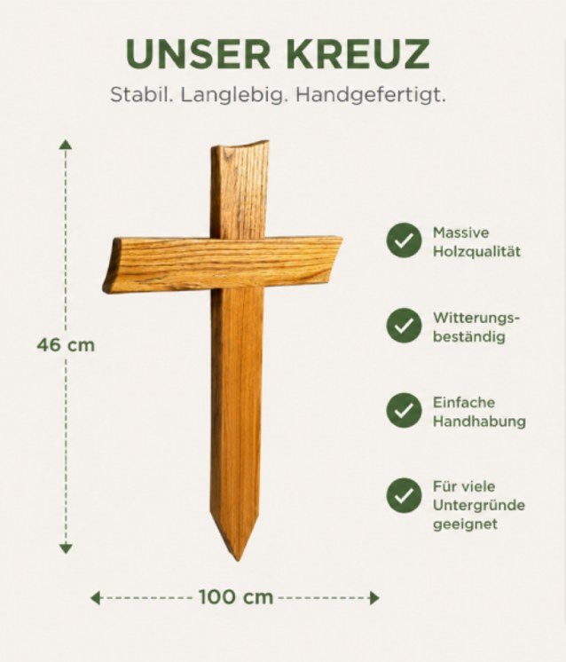 Bemaßte Zeichnung des Urnenkreuz Premium: 100 cm hoch, 46 cm breit, 10 cm Lattenbreite