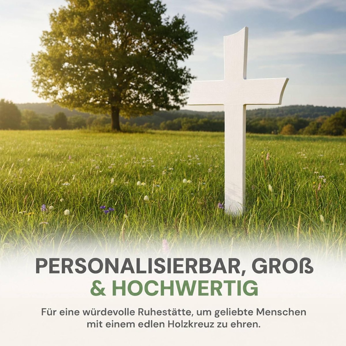 Urnenkreuz Premium in Weiß am Grab