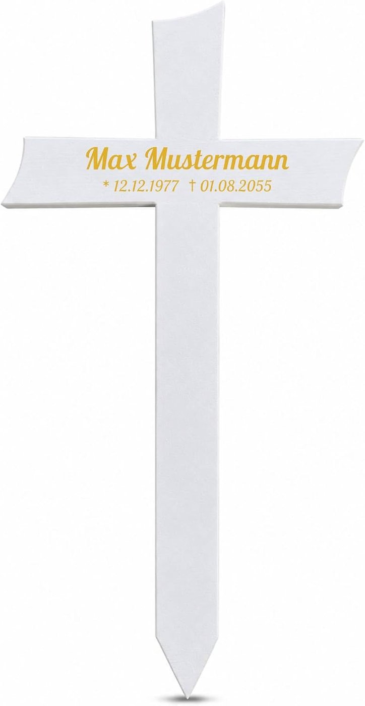 Urnenkreuz Premium weiß lackiert mit goldener Beschriftung